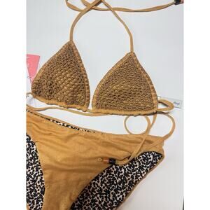 Maaji Bikini Set Reversible Crochet Leopard Print Honey Gold NWT M